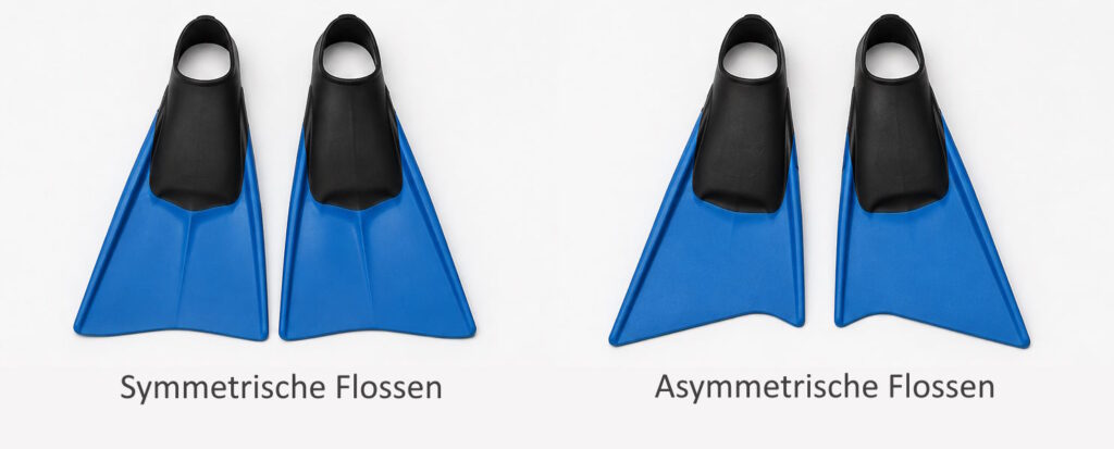 Bodyboard-Flossen symmetrisch und asymmetrisch